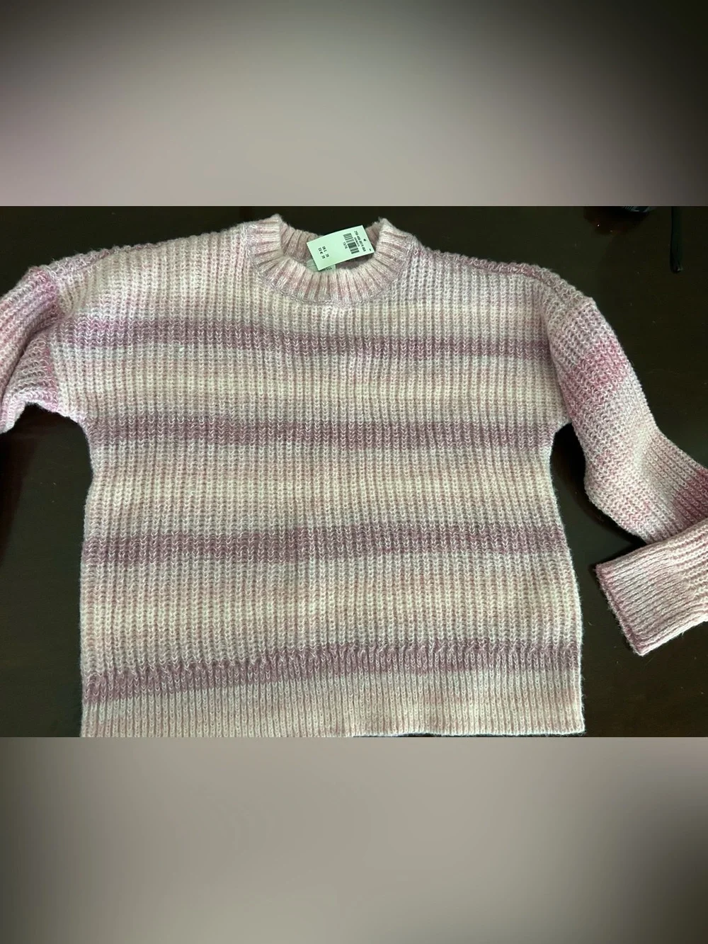 abercrombie kids Pink & Cream Striped Ribbed Crewneck Sweater